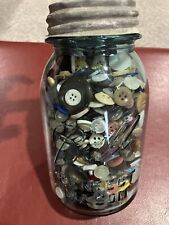 Blue Ball Mason Jar #5 w/ Zinc Lid Full of Vintage Buttons picture