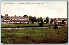 Winona Lake, Indiana - Winona Hotel & Entrance Building - Vintage Postcard picture