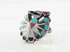 Vintage Native American Silver Ring Peyote Inlay, Bird Sterling Size 8 3/4 picture