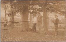 Vintage 1910s RPPC Real Photo Postcard LOGGING SCENE 4 Boys with Saw & Axes picture