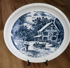 1970s Vintage American Winter Homestead/Currier and Ives/ blue and white plate picture