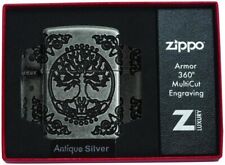 Zippo Windproof ARMOR Lighter TREE OF LIFE 360° MultiCut Antique Silver NEW picture