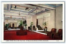 Detroit Michigan MI Postcard Lobby Hotel Field Interior Scene 1936 Antique Plant picture