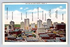Fort Worth TX-Texas, Skyline of Fort Worth, Hotels, Antique Vintage Postcard picture