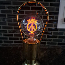 Rare Vintage Peace Sign/Symbol & Word Neon Light Bulb Orange Aerolux? DuroLite? picture