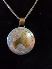 Old Pawn Horse head pendant necklace 1/20 Sterling 12k GF signed Thomas picture