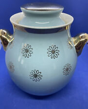 VINTAGE HALL'S SUPERIOR QUALITY KITCHENWARE COOKIE JAR BLUE/AQUA GOLD DAISIES picture