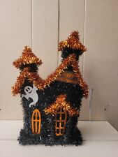 Tinsel Halloween House Tabletop Decoration 13 Inches Tall Brand New Orange Black picture