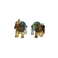Pair Mixed Color Crystal Glass Fengshui Fortune Trunk Up Elephant Statues ws3665 picture