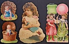 Victorian Die Cut Children Dolls Fair Lot x4 Junk Journaling Craft Card Making picture