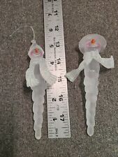 Set Of 2 Snowman Icicle Christmas Ornaments Acrylic Man & Boy / Man & Woman picture