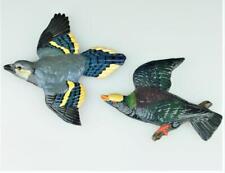 HAND PAINTED CERAMIC WHITE CROWNED PIGEON & BLUEDEND BIRDS - TRAILSIDE MUSEUM IL picture