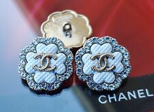 10 Chanel Steel Stamped CC White Clear Rhinestones Clover Button 22mm Set of 10 picture