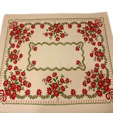 Christmas Tablecloth 52x56 White Red Poinsettias Holiday Table MCM Vintage picture