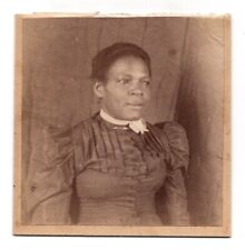 CIRCA 1880s SQUARE CABINET CARD AFRICAN AMERICAN LADY IN BLACK VICTORIAN DRESS picture