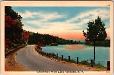Lake Hathorn NY-New York, Greetings, Scenic Lake and Roadway Vintage Postcard picture
