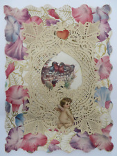 Vintage 1900's Valentine's Day Card INTRICATE LACE DOILY Cupid Diecuts Antique picture