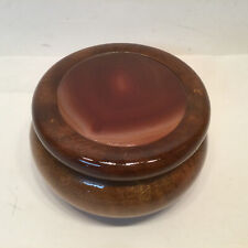 Vintage Hand Crafted Mahogany Trinket Box w/ Agate Inlay Lid - Made in Brazil picture