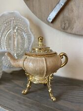 Vtg cloisonné enameled teapot music box  embellished rhinestones  Victorian picture