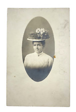 c1900's RPPC Postcard Portrait Woman Dressed Up With Beautiful Hat Unposted picture