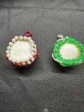 Vintage Pair of Hand Made Sequin Beads and Pearls Drum Tree Ornaments picture