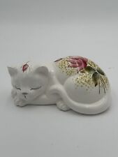 Made In Japan Cat Figurine hand-painted  Beautiful Floral Porcelain White Pink picture