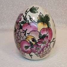 Vintage Large Porcelain Enamel Egg with Floral And Fruit Motif Design 6