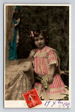 c1907 RPPC French ELD Studio Portrait Young Girl Hand Colored Postcard picture