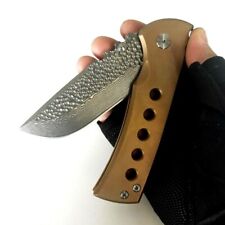 Drop Point Knife Folding Pocket Hunting Survival Damascus Steel Titanium Handle picture