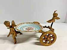 Vintage Italian Capodimonte Porcelain Cherub Trinket Dish And Bronze Chariot picture