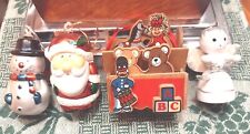 4 Christmas Hanging Ornaments Santa Angel Snowman Toy Box Preowned *Read picture