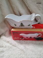 Vintage Holiday Hostess 22K gold banded Sleigh Gravy Boat New picture