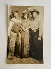 Vintage RPPC Men Woman Dressed As Cowgirl Cowboy Studio Arcade Photo Wooly Chaps picture
