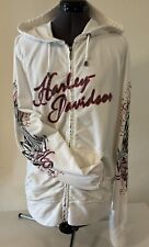 Harley Davidson Womens White Hoodie Jacket Size Large Rhinestones With Wings picture