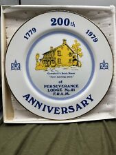 Perseverance Lodge 200 Yr Anniv Plate  10 inch White  Souvenir Plate Ceramic picture