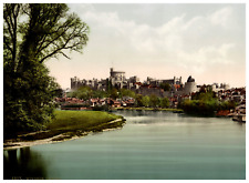 England. Windsor. View of the Castle from the River. Vintage Photochrome by P. picture