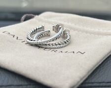 David Yurman Sterling Silver 925 Crossover Medium Hoop Earrings W/Diamonds picture