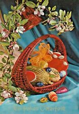 Postcard CHROME  EASTER BASKET WITH EGGS FLOWERS 1977   4x6 picture