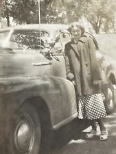 MB Photograph Lovely Woman Poses In Coat Street Cool Old Car 1940's picture