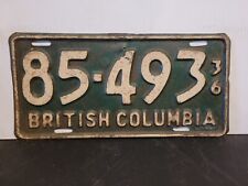 1936 British Columbia License Plate Tag Original. picture