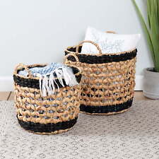 Wicker Round Nesting Basket Set of 2 with Handles Natural/Black picture