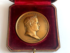 Rare Antique Bronze Medal Plaque Napoleon Empereur Et Roi DROZ 1809 with Box picture