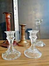 Brass & Glass Candlesticks Mixed Lot of 5 Vtg Decor picture