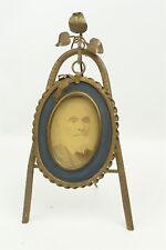 Antique Victorian Ornate Brass Hanging Oval Easel Frame w/ Cabinet Photograph picture