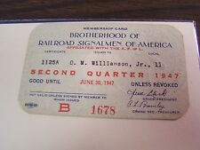1947 BROTHERHOOD OF RAILROAD SIGNALMEN OF AMERICA - MEMBERSHIP CARD - EXCELLENT  picture