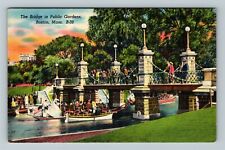 Boston,MA-Massachusetts,Scenic View The Bridge Public Gardens,Swan Boat,Postcard picture