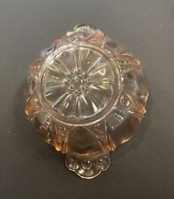 VINTAGE PINK DEPRESSION GLASS BOWL RIBBED WITH CLEAR HANDLES picture