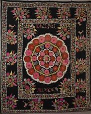 Vintage black suzani fabric,Uzbek tapestry wall hanging,embroidered bedspread picture