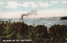  Postcard ME War Ships in Harbor Bar Harbor ME  picture