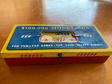 Vtg Ohio Art Metal Tin $100,000 Money Box Bank American Eagle Kids Secret Box picture